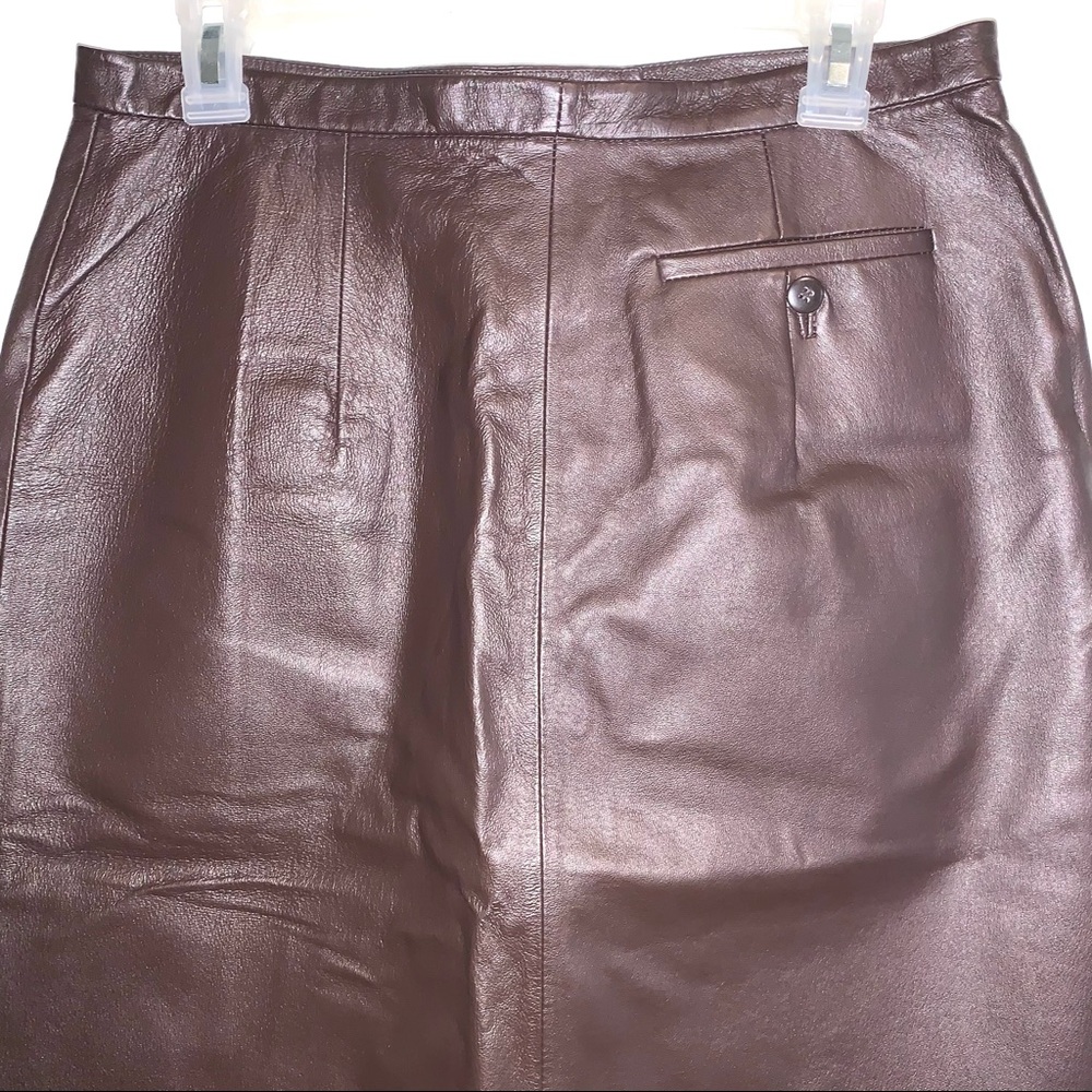 CLIO Coffee Brown Genuine Leather Tailored Skirt